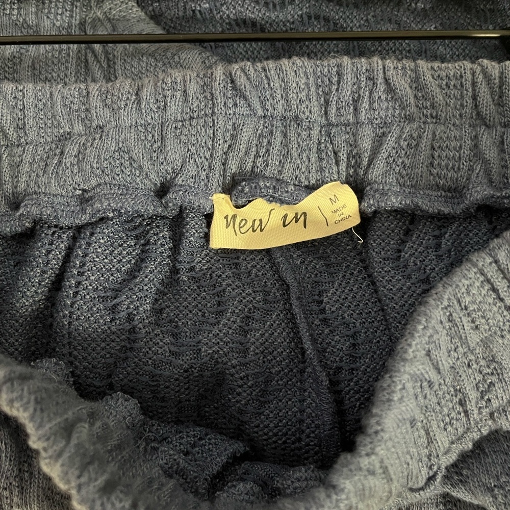 Women's New In Blue Cable Knit Pants with Pockets and Elastic Waist - Picture 5 of 6